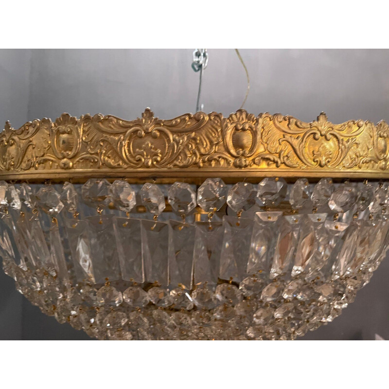 Mid century large bronze and crystal flush mount, 1960