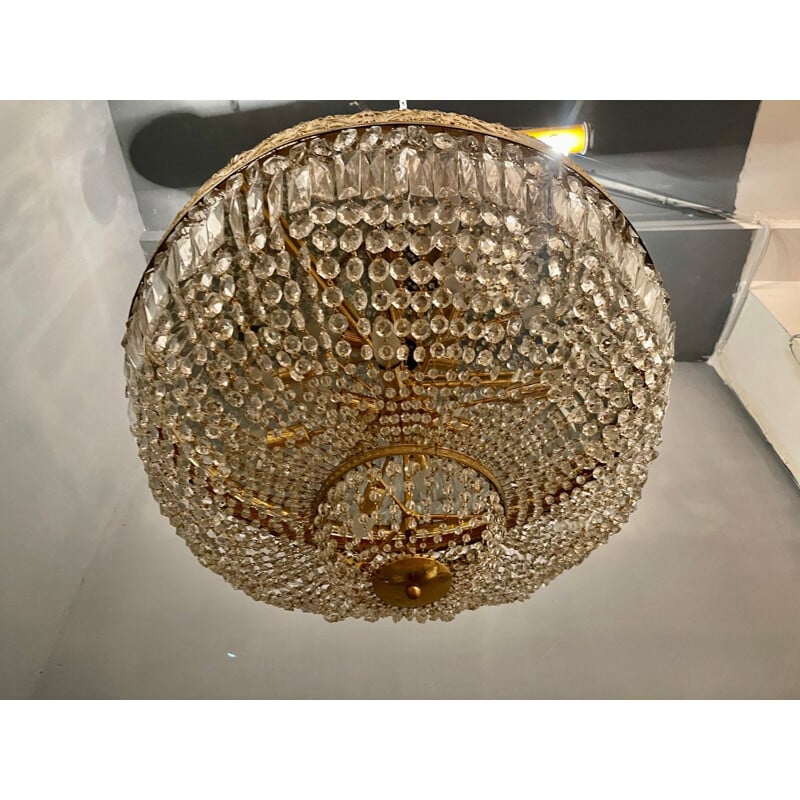 Mid century large bronze and crystal flush mount, 1960