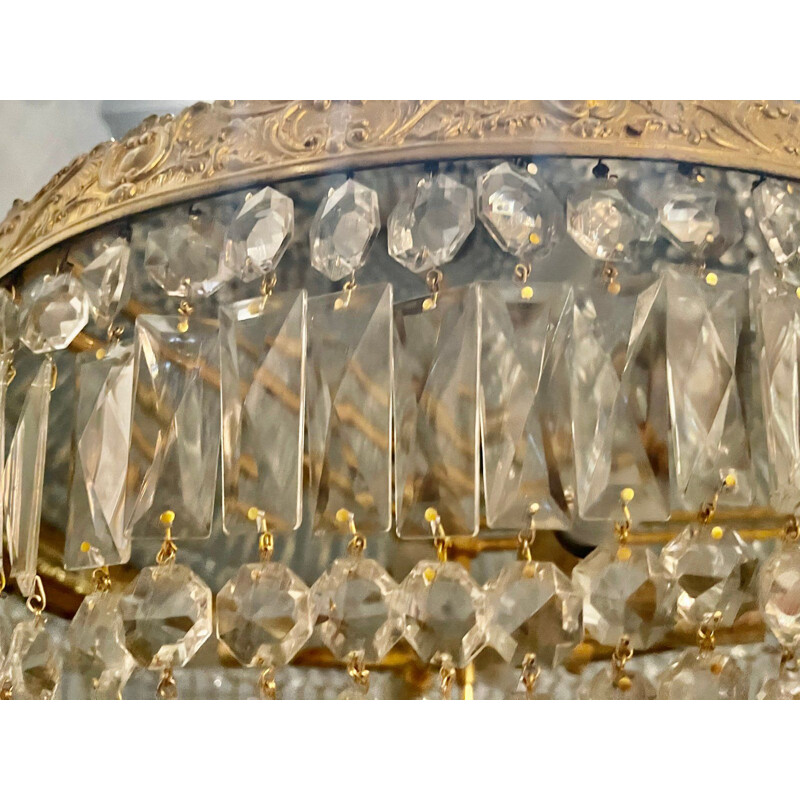 Grande monture encastrée vintage en bronze et cristal, 1960