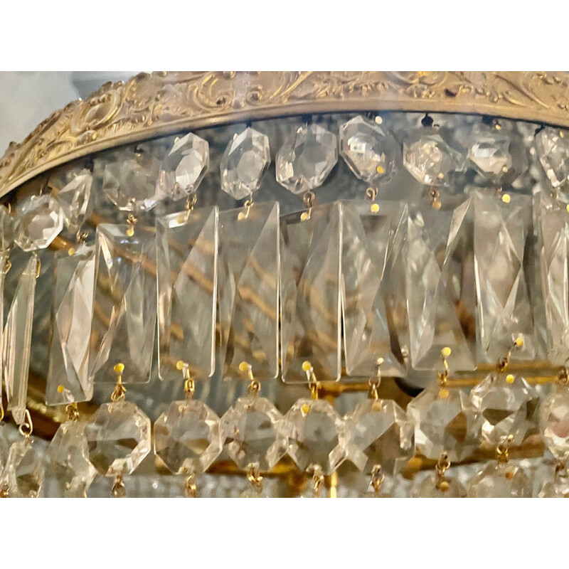 Mid century large bronze and crystal flush mount, 1960