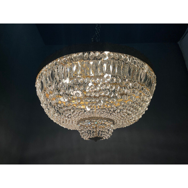 Mid century large bronze and crystal flush mount, 1960