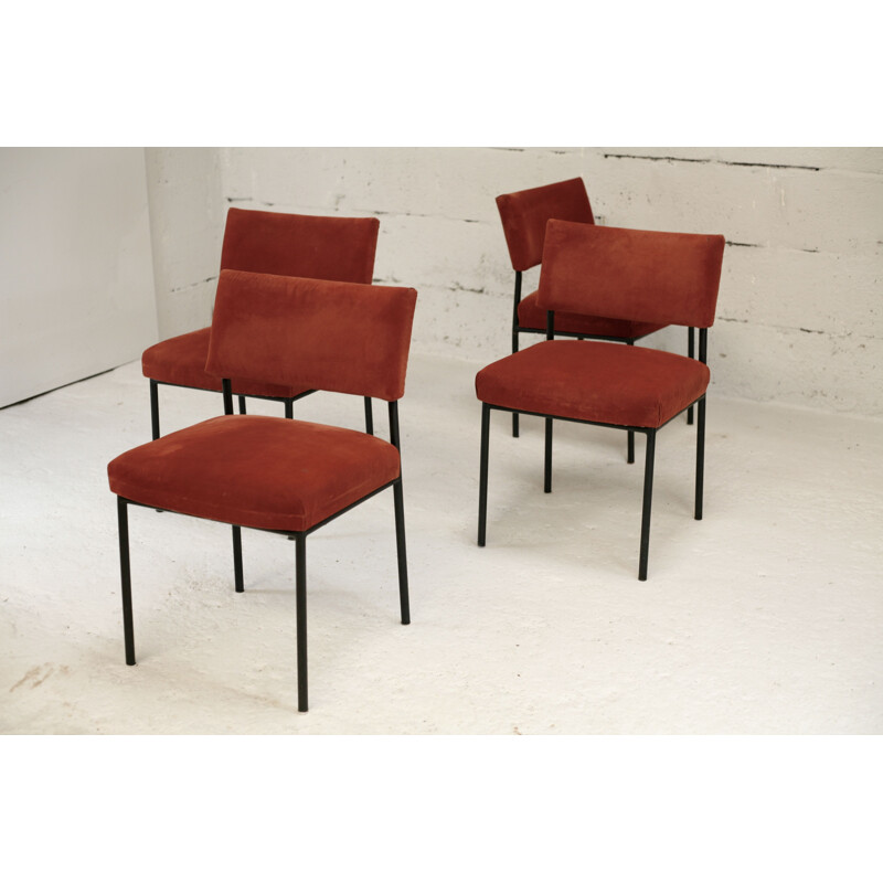 4 mid century chairs by Joseph André Motte for Steiner, France circa 1960s