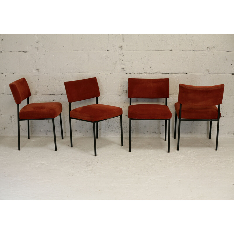 4 mid century chairs by Joseph André Motte for Steiner, France circa 1960s