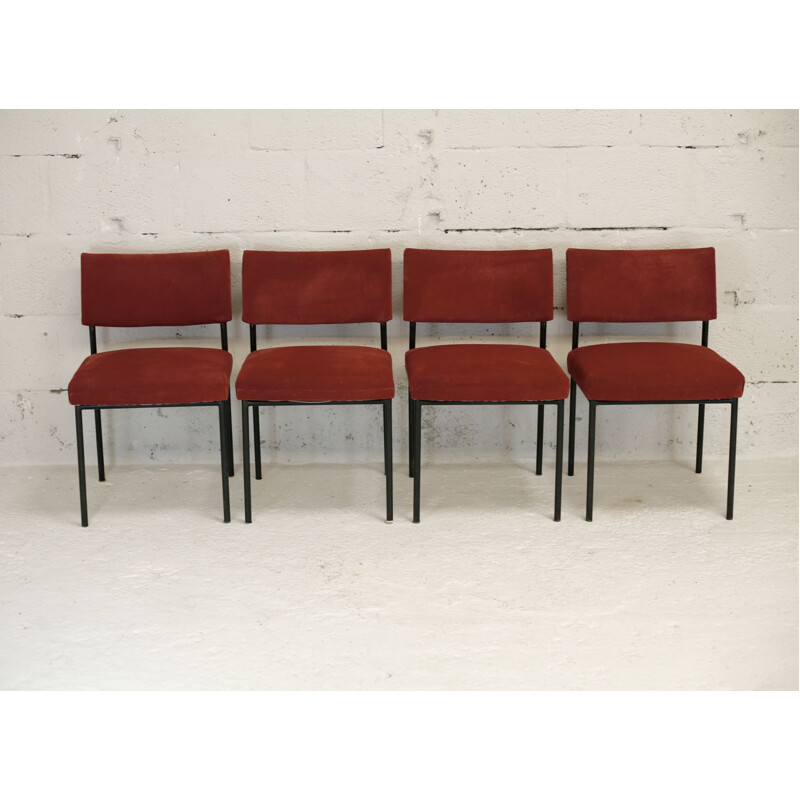 4 mid century chairs by Joseph André Motte for Steiner, France circa 1960s