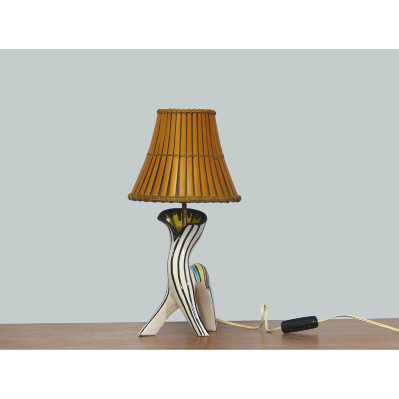 Mid century Zoomorphic tripod lamp in ceramic by Roger Capron, circa 1950-1960s