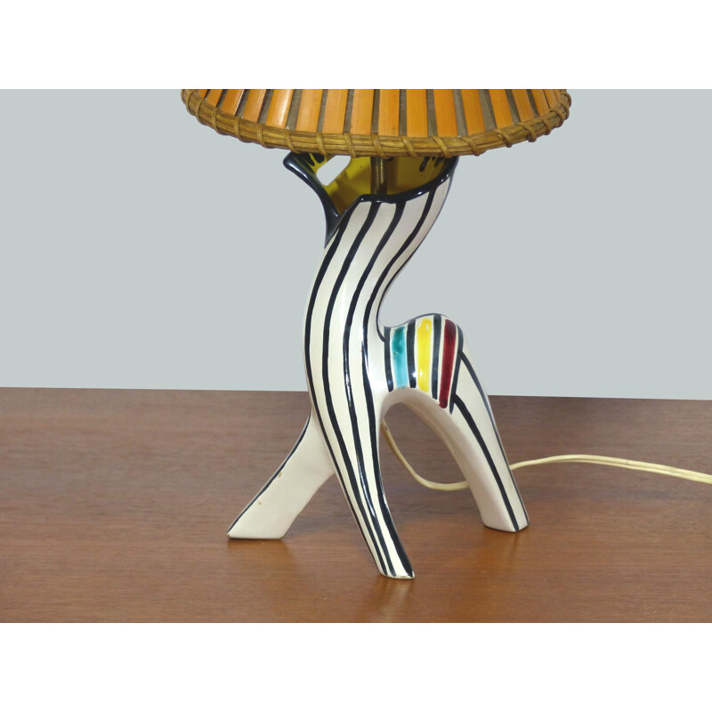 Mid century Zoomorphic tripod lamp in ceramic by Roger Capron, circa 1950-1960s