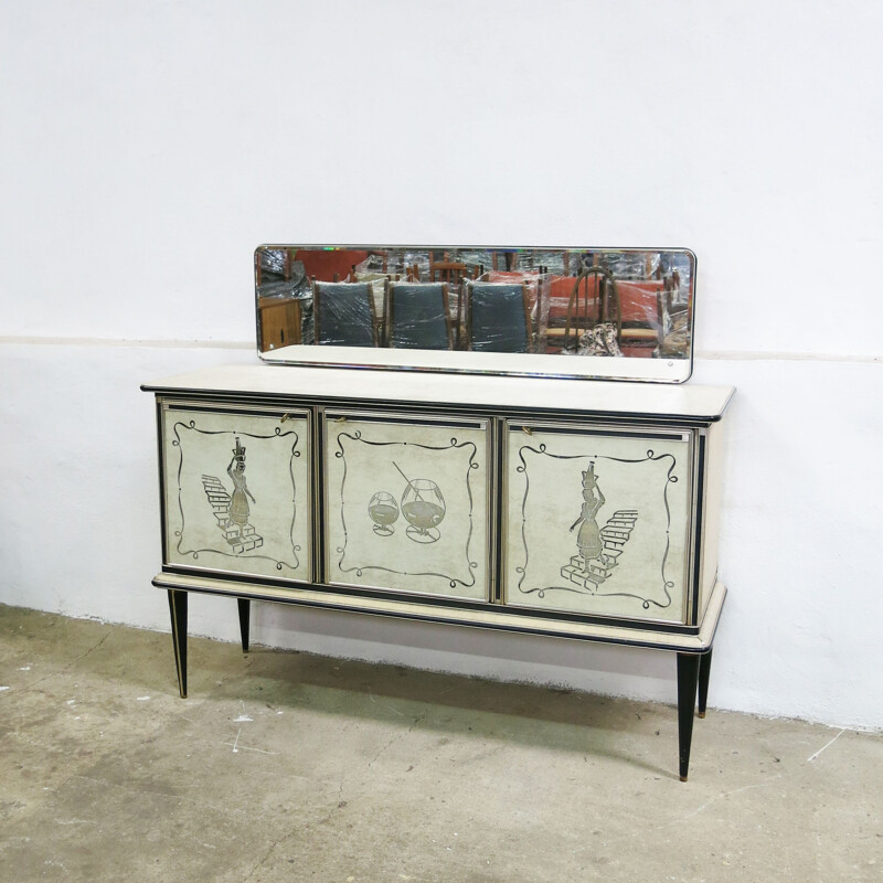 Vintage sideboard with 3 glass doors and 2 drawers by Umberto Mascagni, Italy 1950