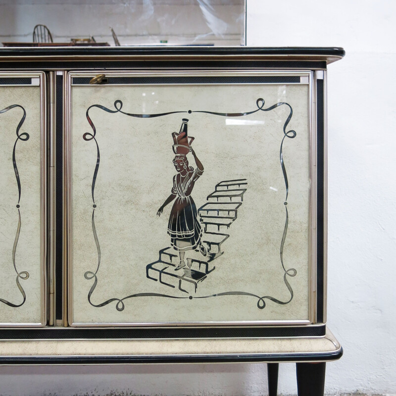 Vintage sideboard with 3 glass doors and 2 drawers by Umberto Mascagni, Italy 1950