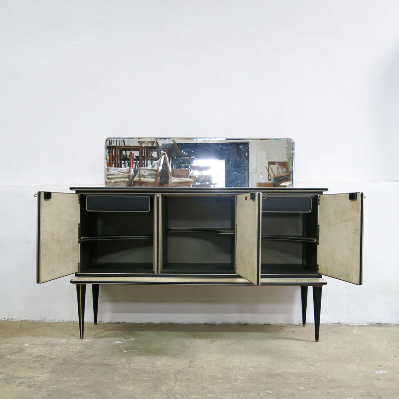 Vintage sideboard with 3 glass doors and 2 drawers by Umberto Mascagni, Italy 1950