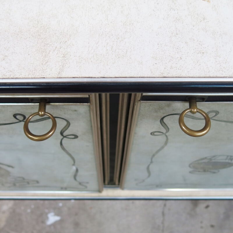 Vintage sideboard with 3 glass doors and 2 drawers by Umberto Mascagni, Italy 1950