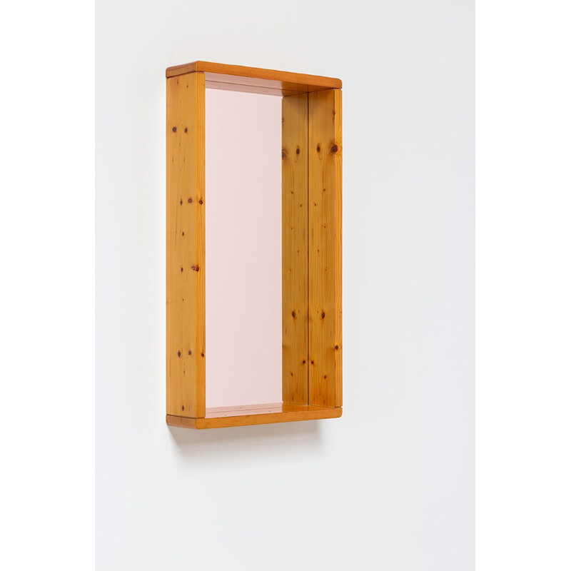 Espejo rectangular vintage con marco de madera de Maison Regain, Francia 1970