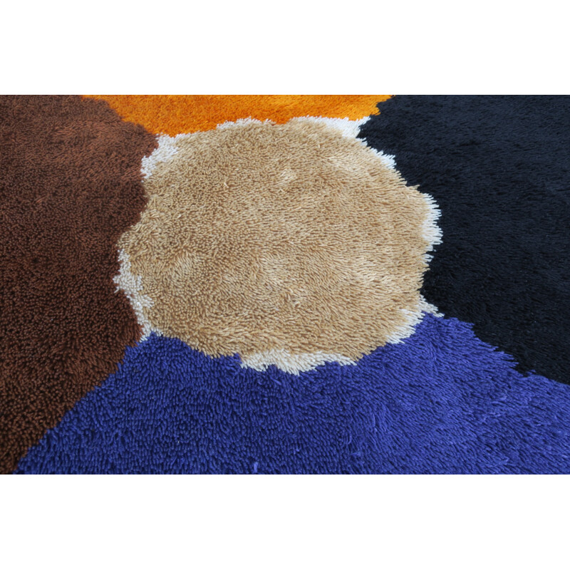 Large circular Rya rug in wool - 1970s