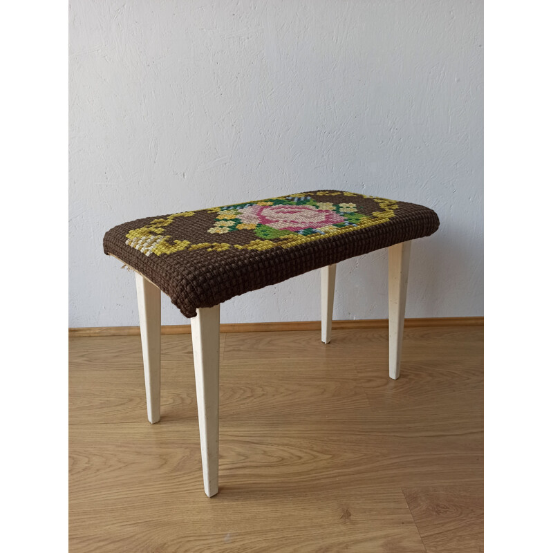 Vintage-Designhocker aus Gobelinstoff, 1950-1960