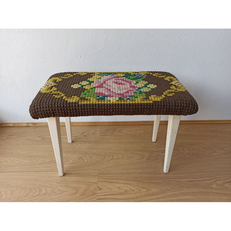 Vintage-Designhocker aus Gobelinstoff, 1950-1960