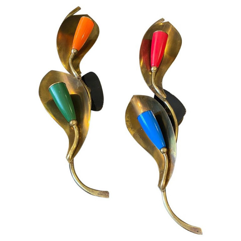 Mid-Century modern pair of brass wall sconces, Italy 1960s