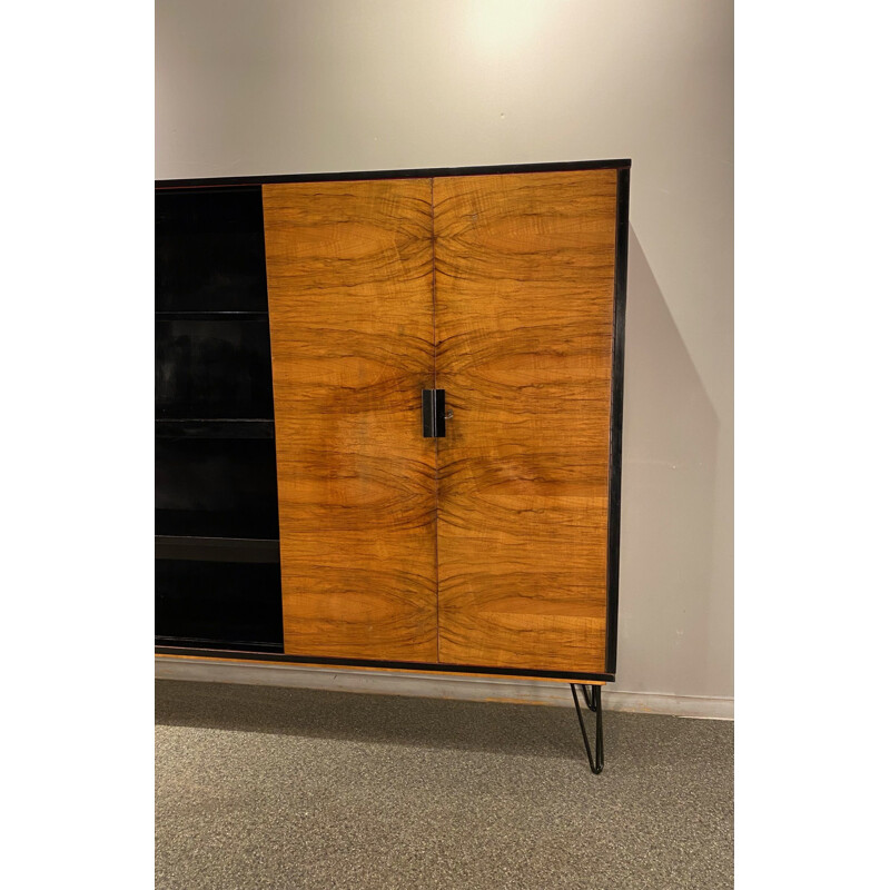 Vintage walnut veneer bookcase, Poland 1960