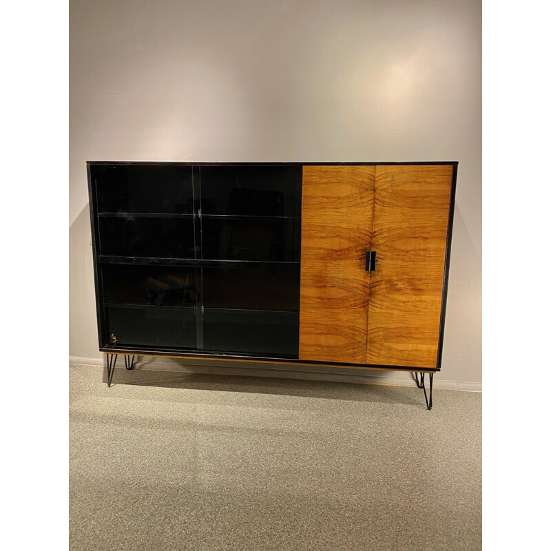 Vintage walnut veneer bookcase, Poland 1960