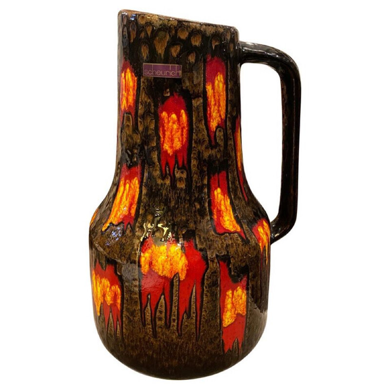 Vintage lava ceramic pitcher by Scheurich, Germany 1970