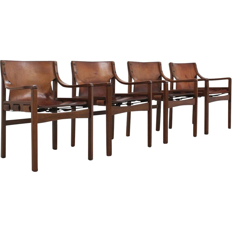 4 brazilian vintage leather dining chairs by Sergio Rodriguez, 1960s