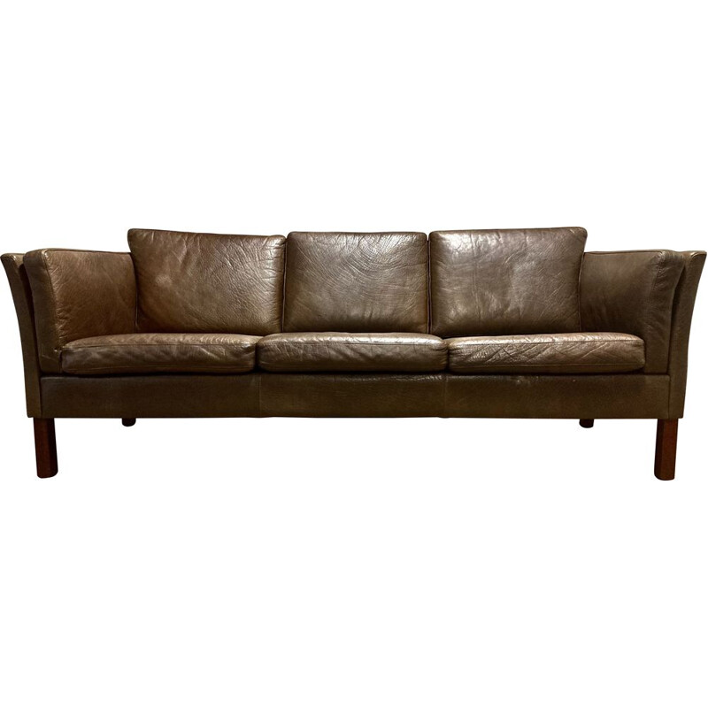 Mid century brown leather sofa scandinavian design, 1960s