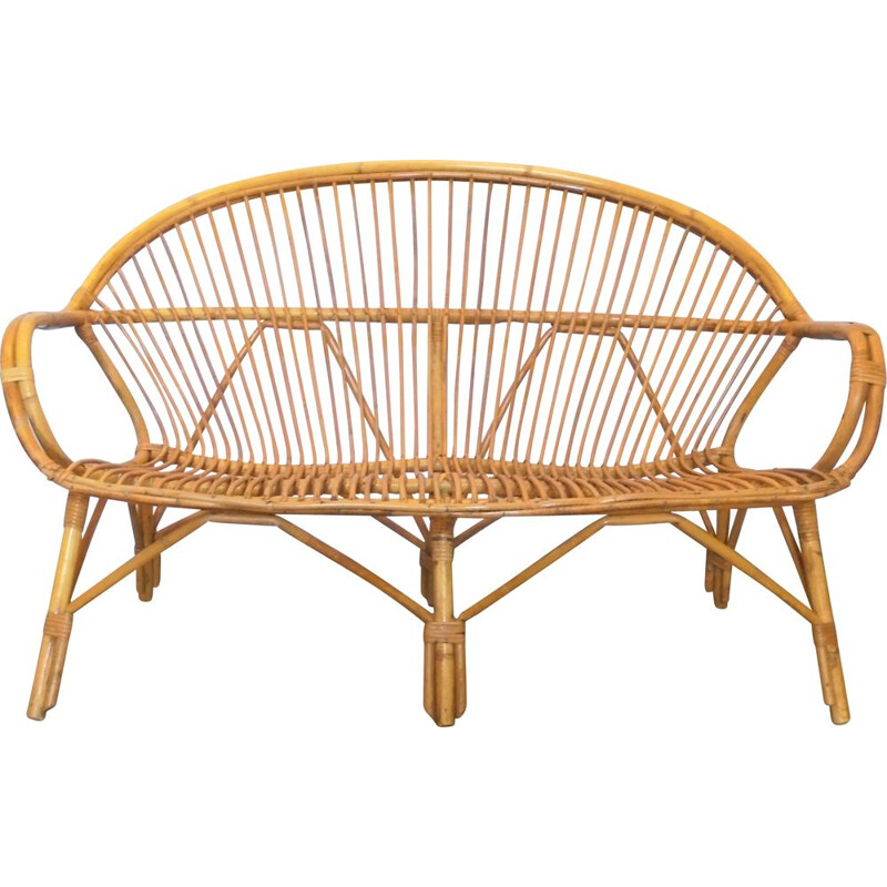 Vintage bamboo and rattan sofa, 1960s