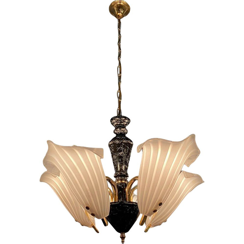 Vintage murano glass leaf chandelier, 1970