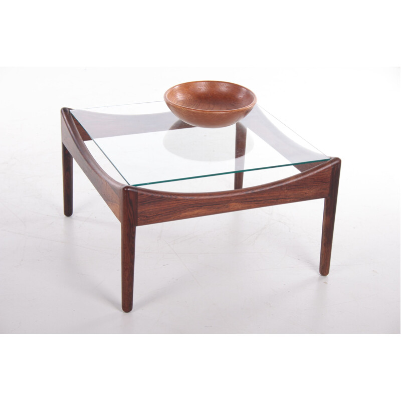 Table basse vintage en pallisandre avec plateau en verre par Kristian Vedel pour Søren Willadsen, 1960