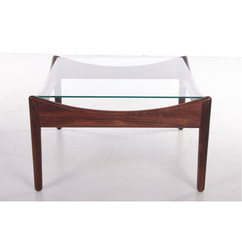 Table basse vintage en pallisandre avec plateau en verre par Kristian Vedel pour Søren Willadsen, 1960