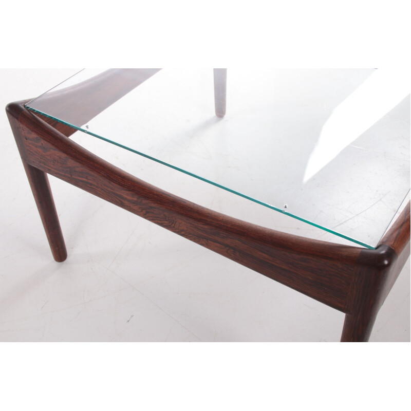 Vintage rosewood coffee table with glass top by Kristian Vedel for Søren Willadsen, 1960s