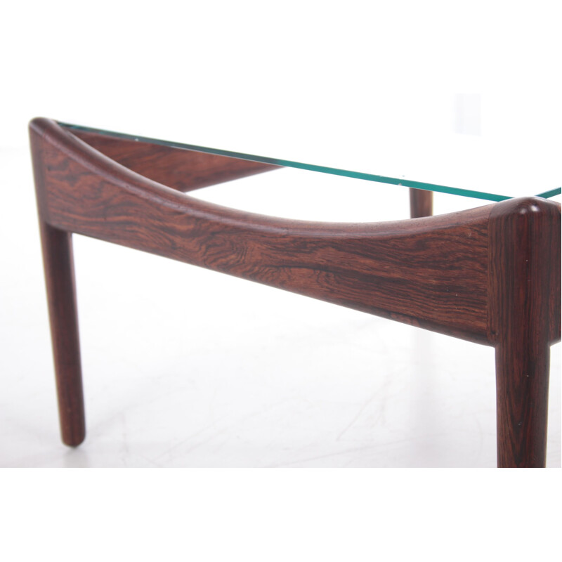 Table basse vintage en pallisandre avec plateau en verre par Kristian Vedel pour Søren Willadsen, 1960