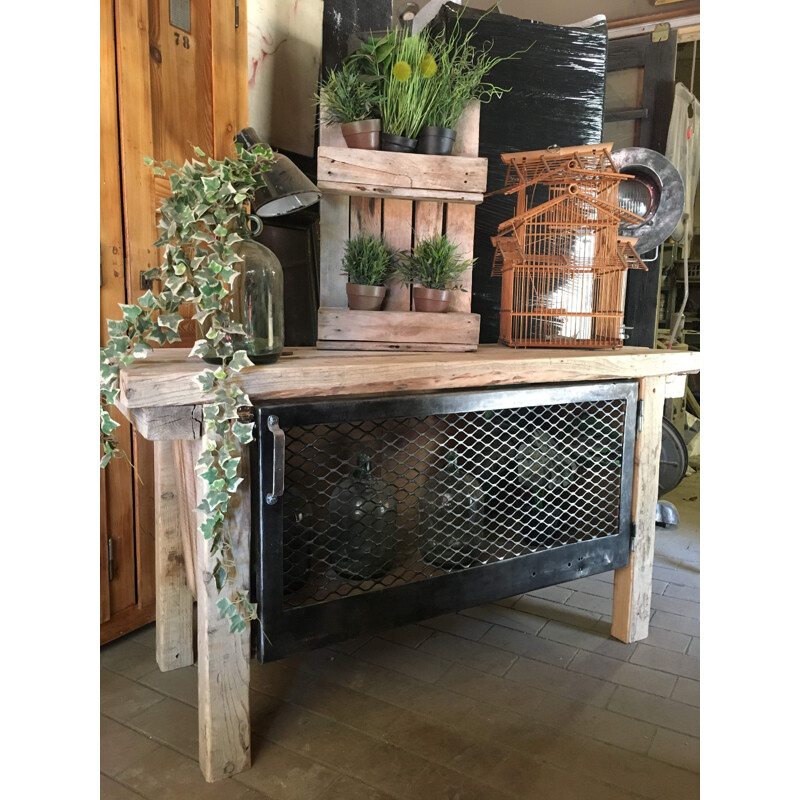 Vintage wood and metal partitioned workbench