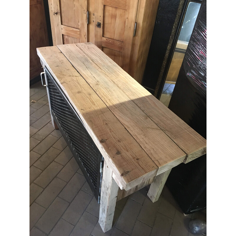 Vintage wood and metal partitioned workbench