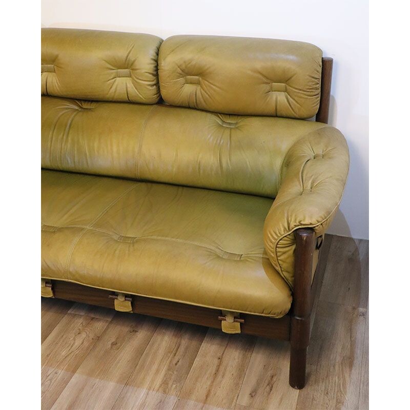 Vintage leather and teak sofa, 1960s