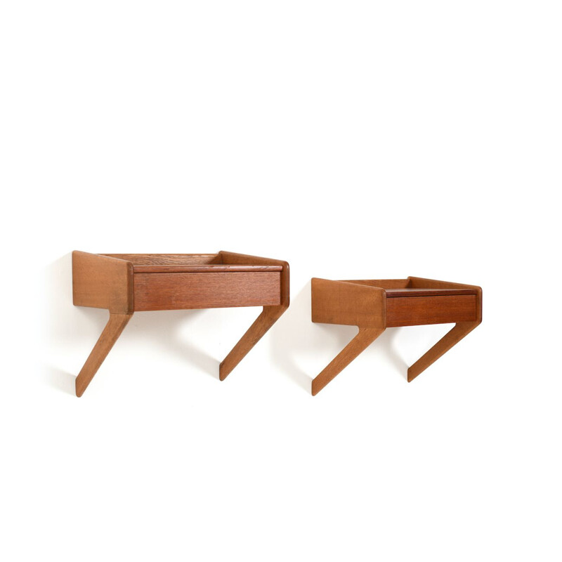 Pair of wall mounted nightstands vintage by Øholm Møbelfarik, 1950s