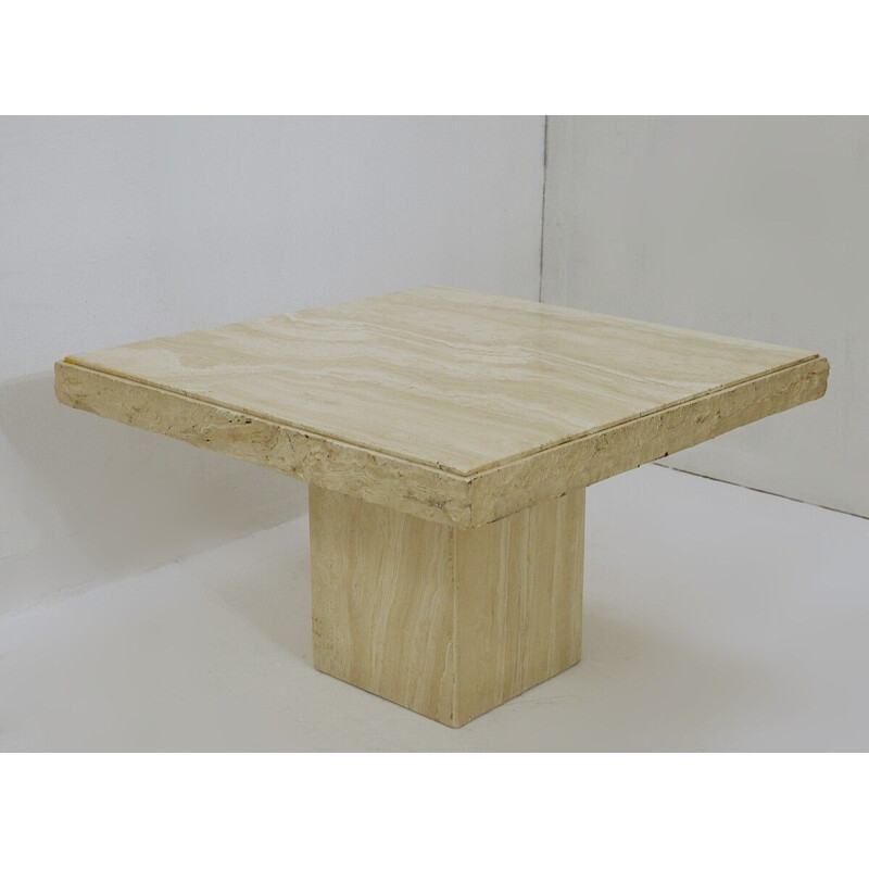 Square vintage coffee table in travertine, 1970