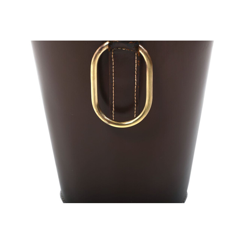 Mid century dark brown leather waste paper basket by Carl Auböck for Illums Bolighus, 1950s