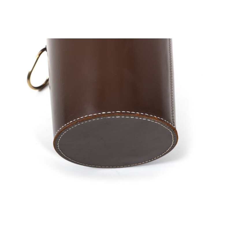 Mid century dark brown leather waste paper basket by Carl Auböck for Illums Bolighus, 1950s