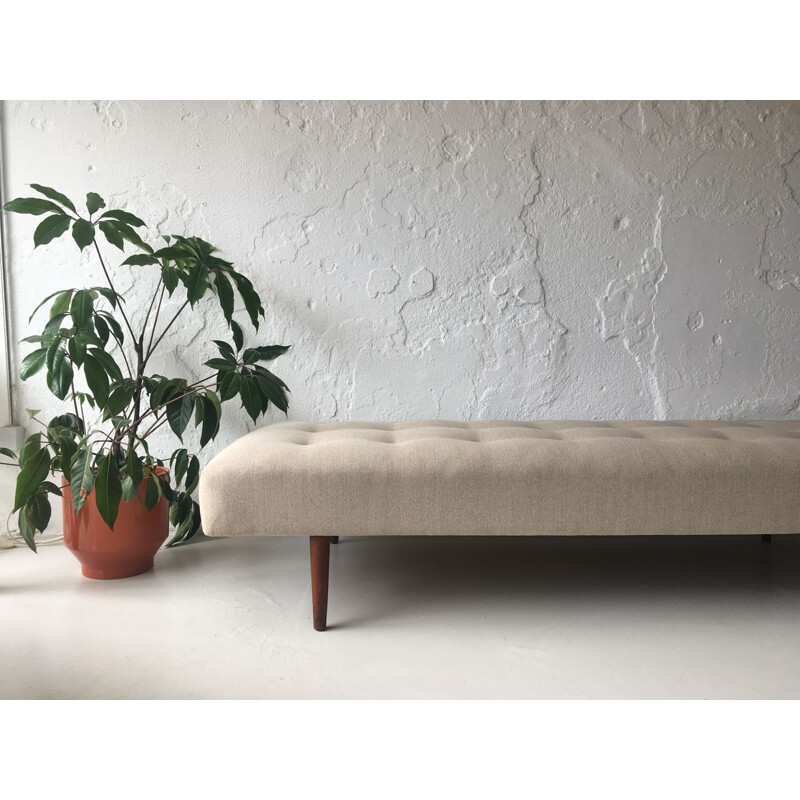 Vintage danish teak legs and buttons daybed, 1950s