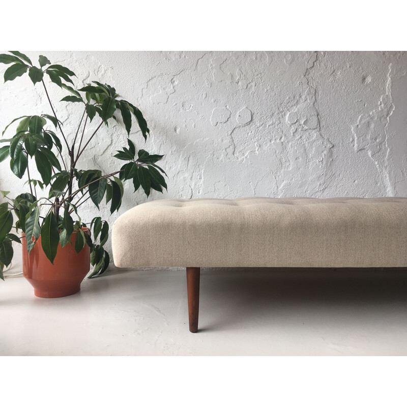 Vintage danish teak legs and buttons daybed, 1950s