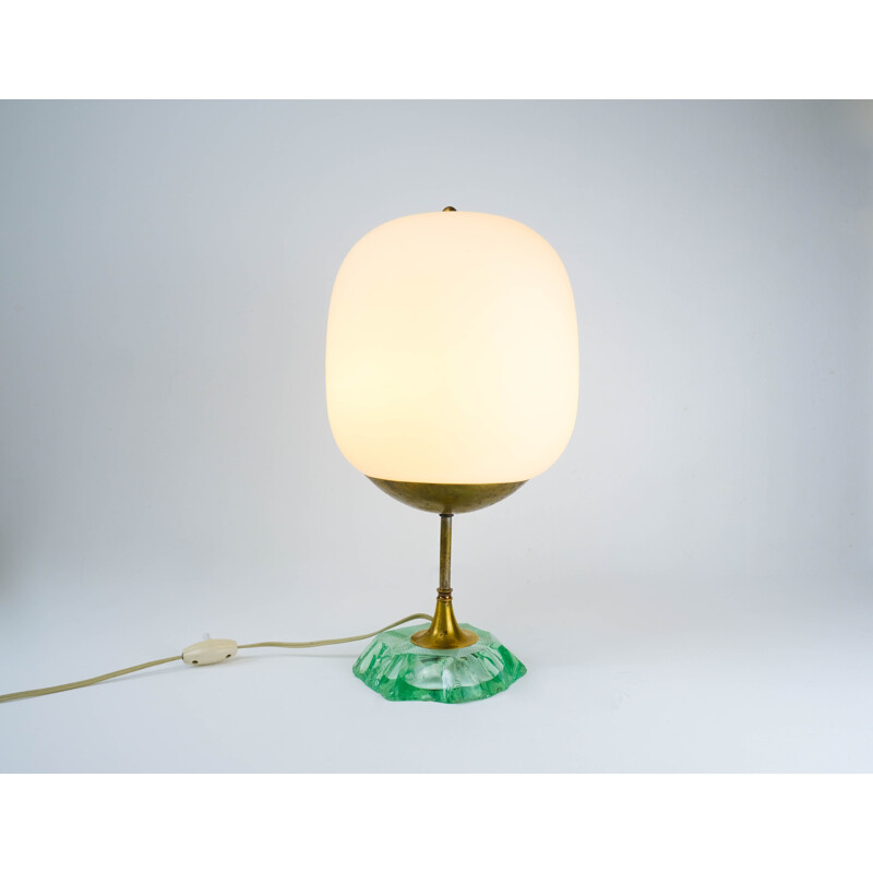 Mid century modernist  Scalpellato crystal & brass table lamp for Fontana Arte, Italy 1940s