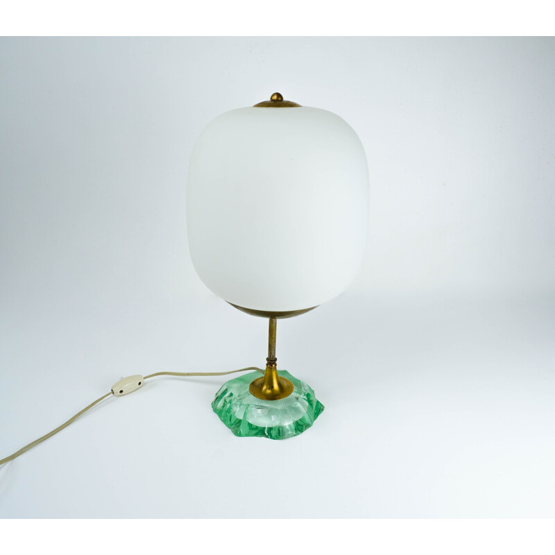 Mid century modernist  Scalpellato crystal & brass table lamp for Fontana Arte, Italy 1940s