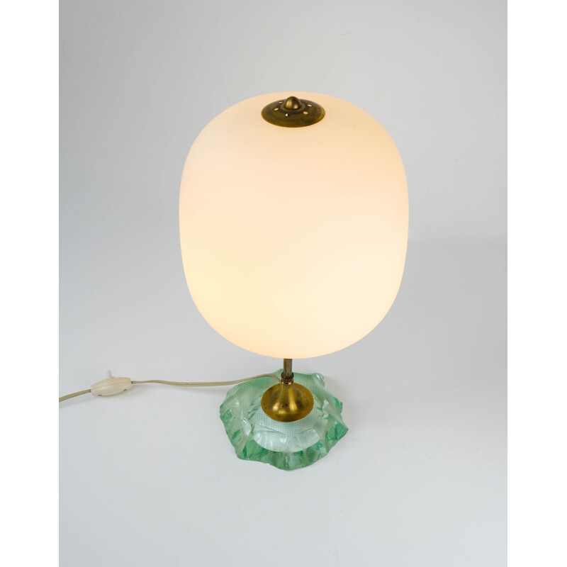 Mid century modernist  Scalpellato crystal & brass table lamp for Fontana Arte, Italy 1940s