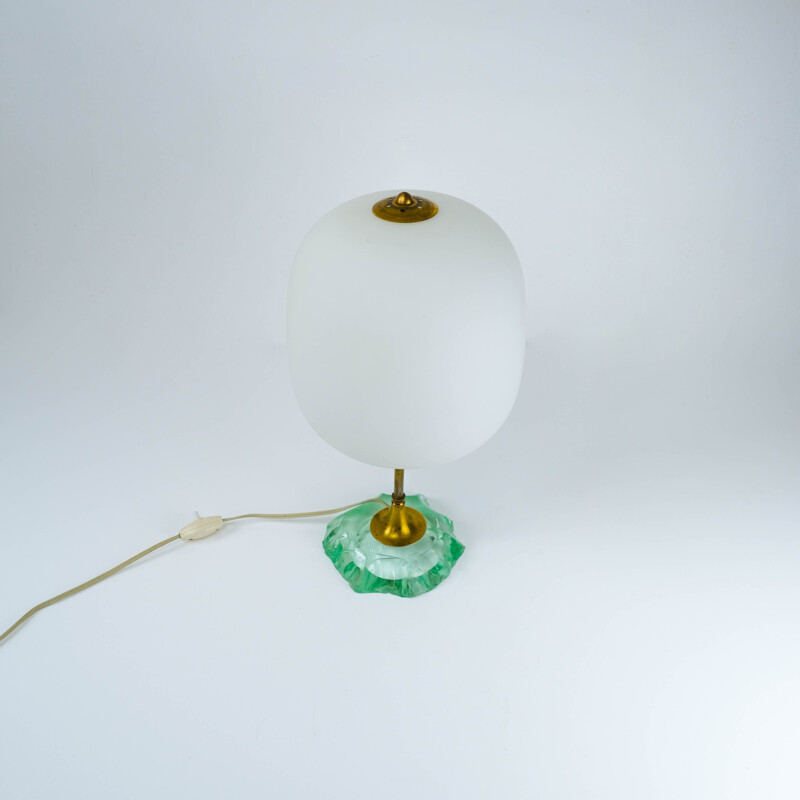 Mid century modernist  Scalpellato crystal & brass table lamp for Fontana Arte, Italy 1940s