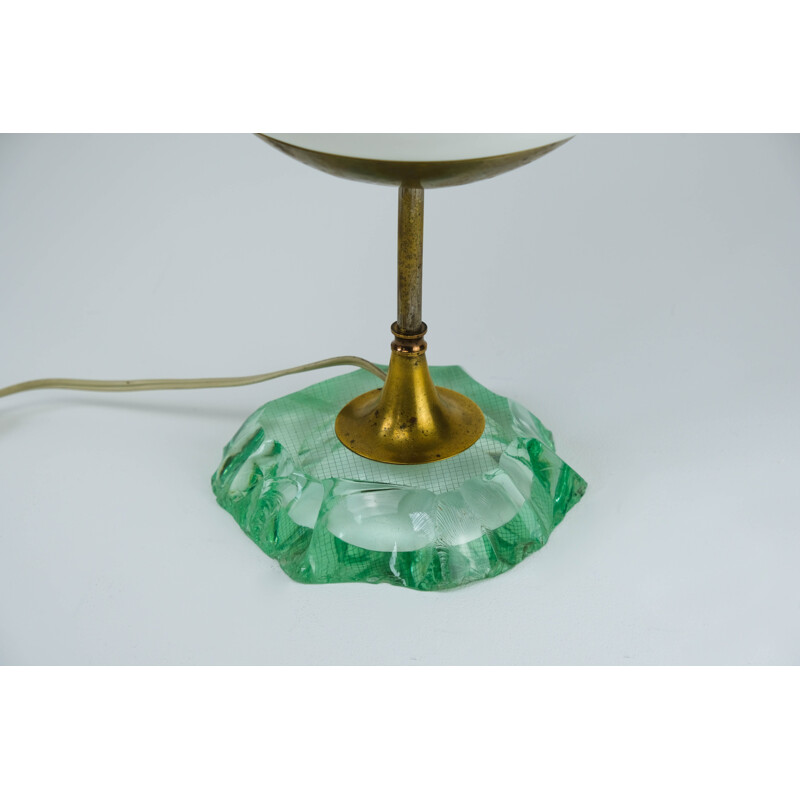 Lampe de table vintage Scalpellato en cristal et laiton pour Fontana Arte, Italie 1940