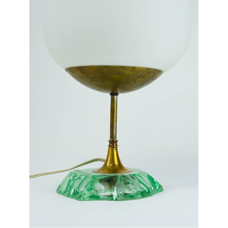 Mid century modernist  Scalpellato crystal & brass table lamp for Fontana Arte, Italy 1940s