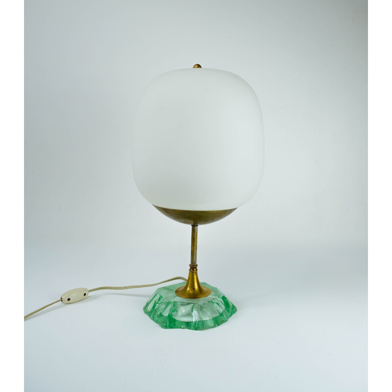 Mid century modernist  Scalpellato crystal & brass table lamp for Fontana Arte, Italy 1940s