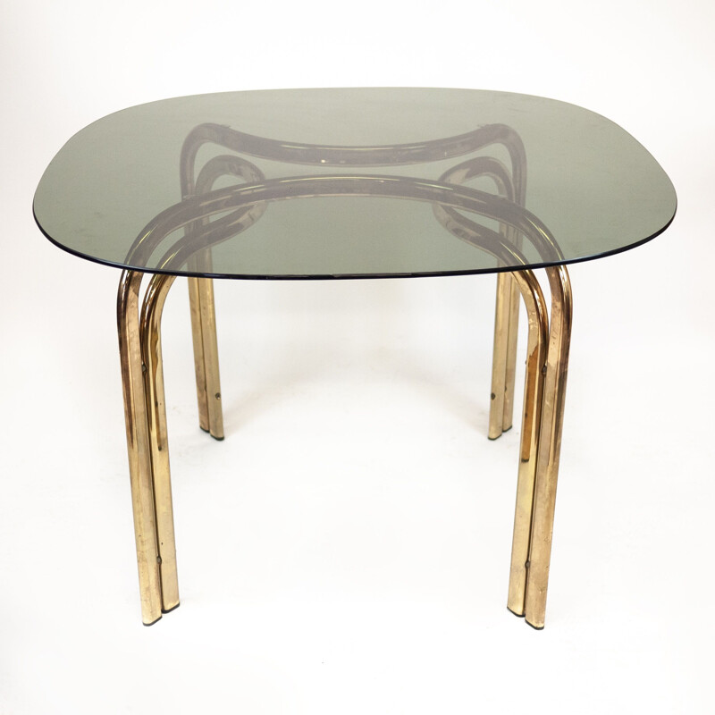 Mid century brass and smoked glass dining table, Italy 1970s