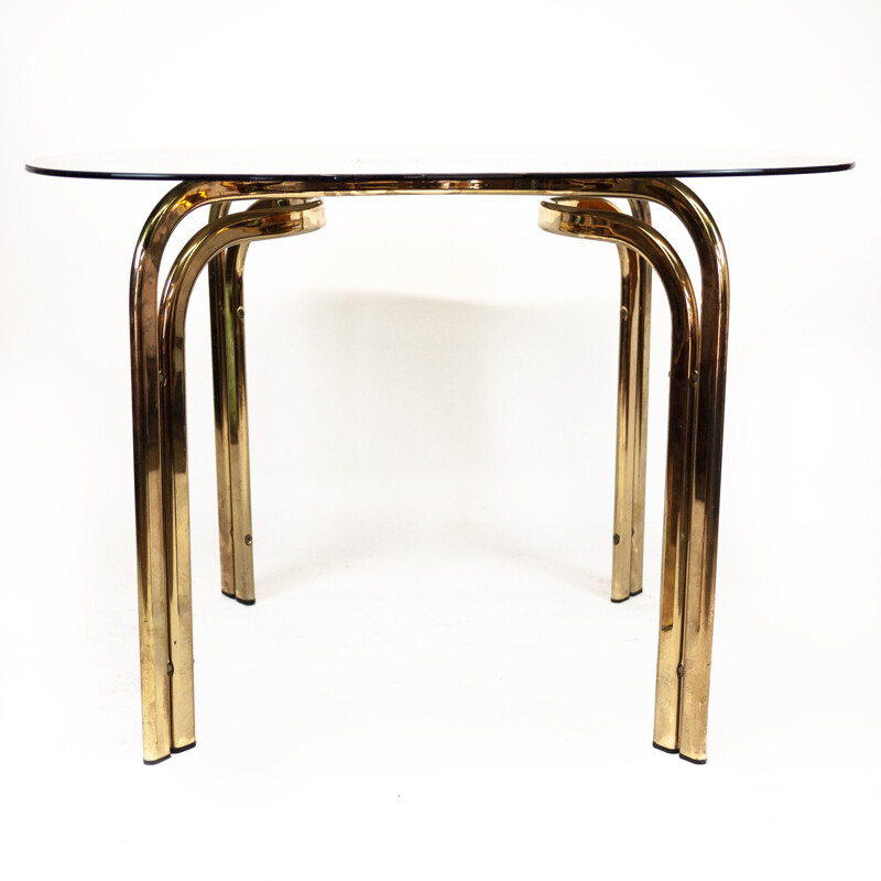 Mid century brass and smoked glass dining table, Italy 1970s