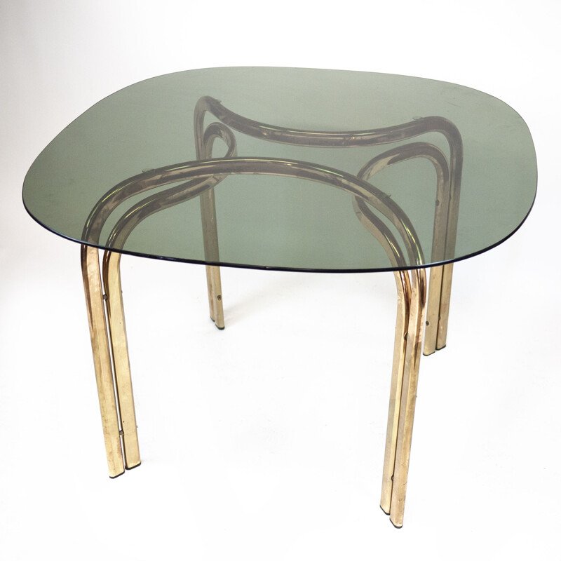 Mid century brass and smoked glass dining table, Italy 1970s
