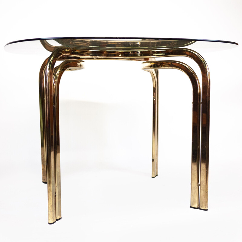 Mid century brass and smoked glass dining table, Italy 1970s